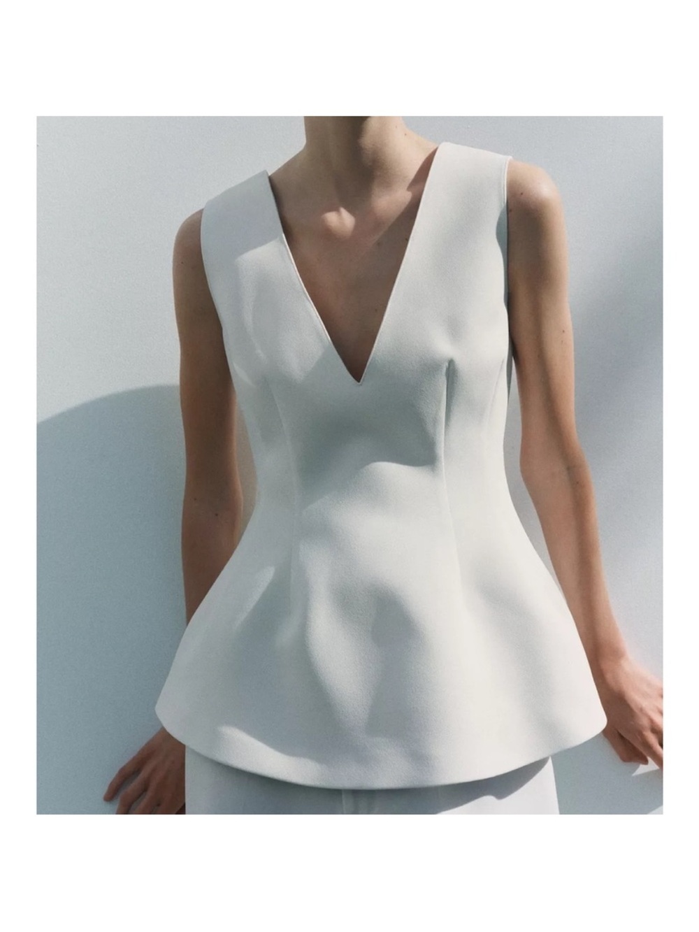 NWT Zara White Sleeveless Peplum Top Sz M